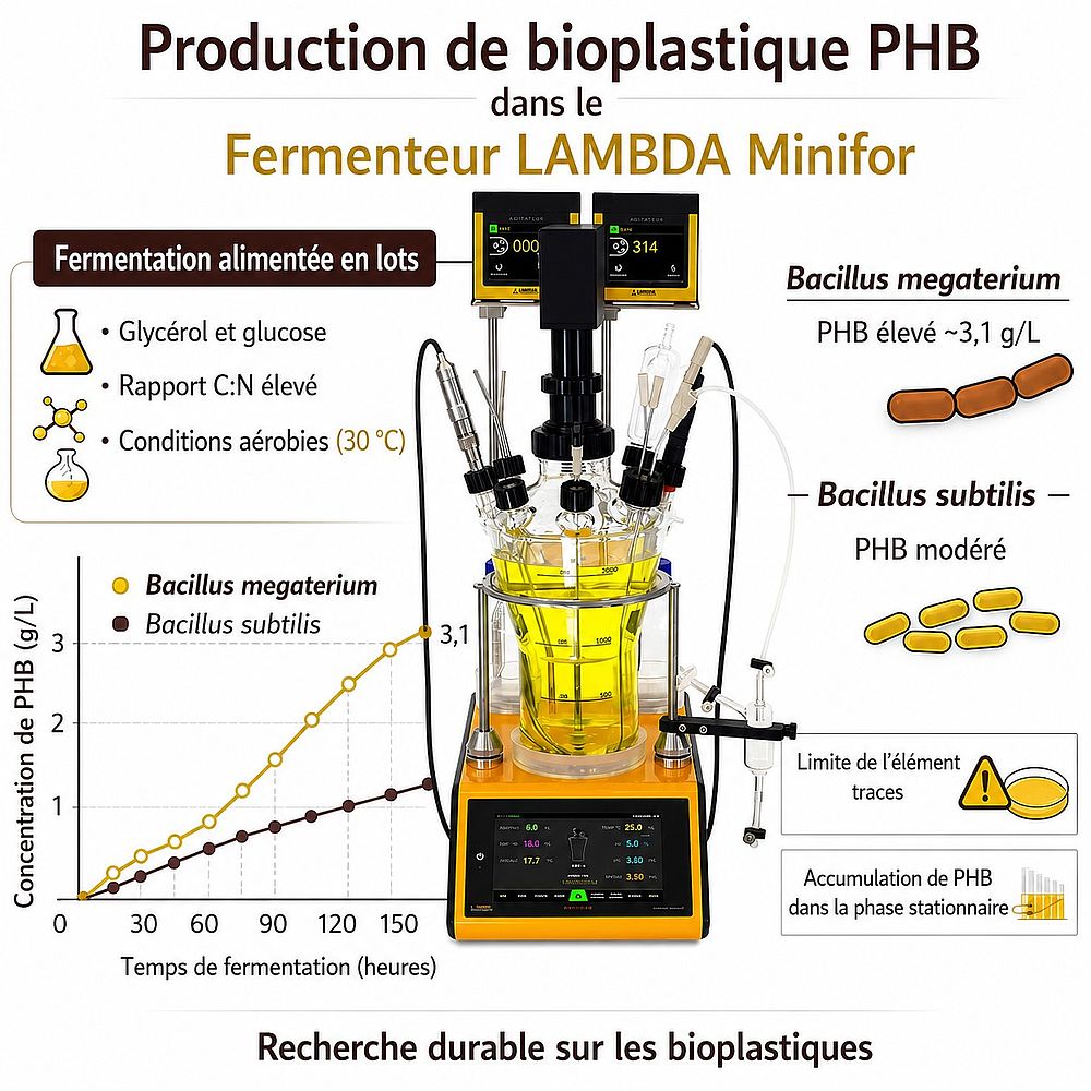 Production de PHB en mode fed-batch à partir de glycérol à l'aide du fermenteur-bioréacteur LAMBDA Minifor