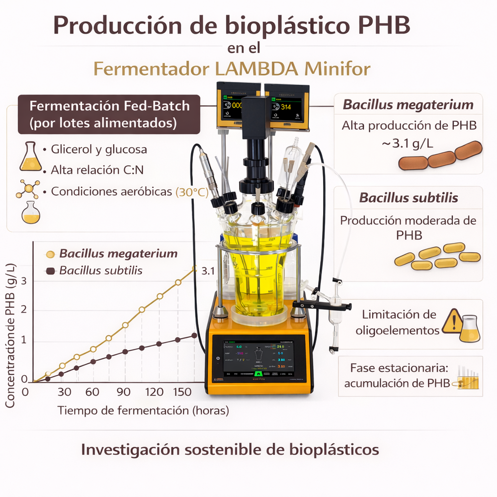 Optimiza la producción de bioplásticos con el fermentador LAMBDA Minifor