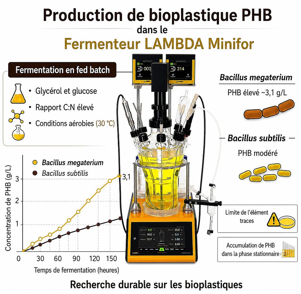 Production de PHB en mode fed-batch à partir de glycérol à l'aide du fermenteur-bioréacteur LAMBDA Minifor Production de PHB en mode fed-batch à partir de glycérol à l'aide du fermenteur-bioréacteur LAMBDA Minifor