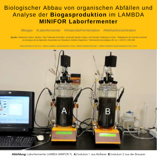 Biologischer Abbau von organischen Abfällen und Analyse der Biogasproduktion in LAMBDA MINIFOR Laborfermenter