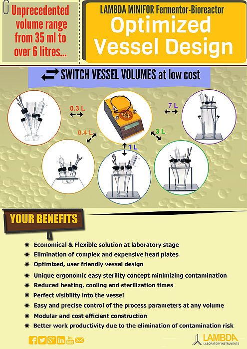 Optimized vessel design of laboratory fermenter-bioreactor LAMBDA MINIFOR