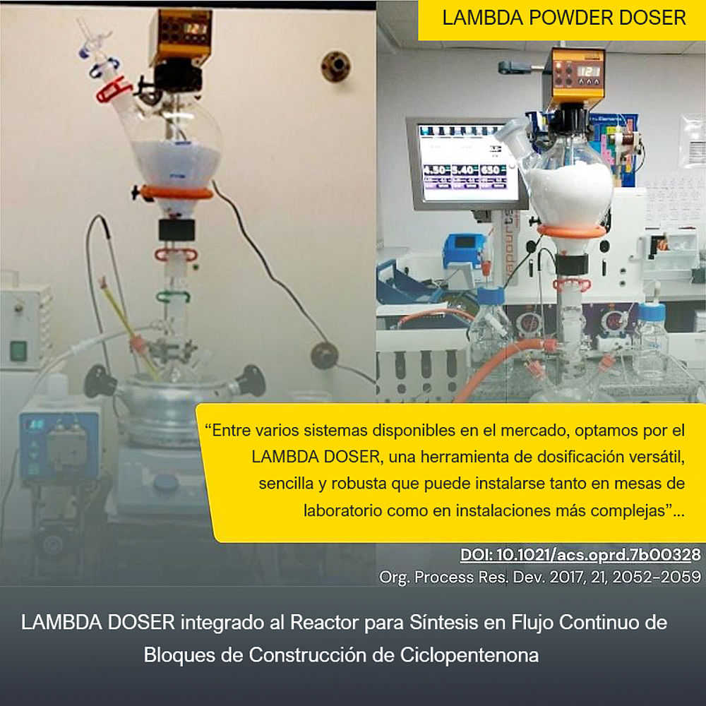 LAMBDA DOSER acoplado al reactor para la síntesis en flujo continuo de bloques de construcción de ciclopentenona