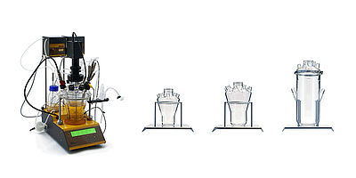 Interchangeable vessel volumes in MINIFOR lab fermenter-bioreactor