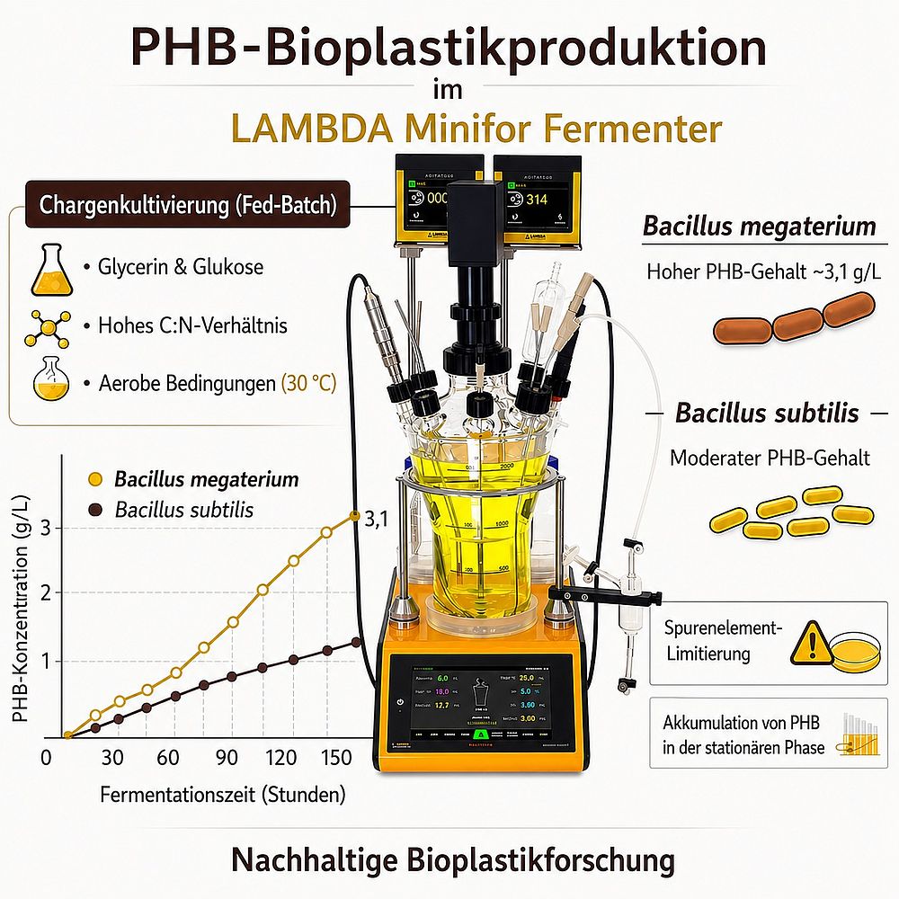 Fed-Batch-PHB-Produktion aus Glycerin mit dem LAMBDA Minifor Fermenter-Bioreactor